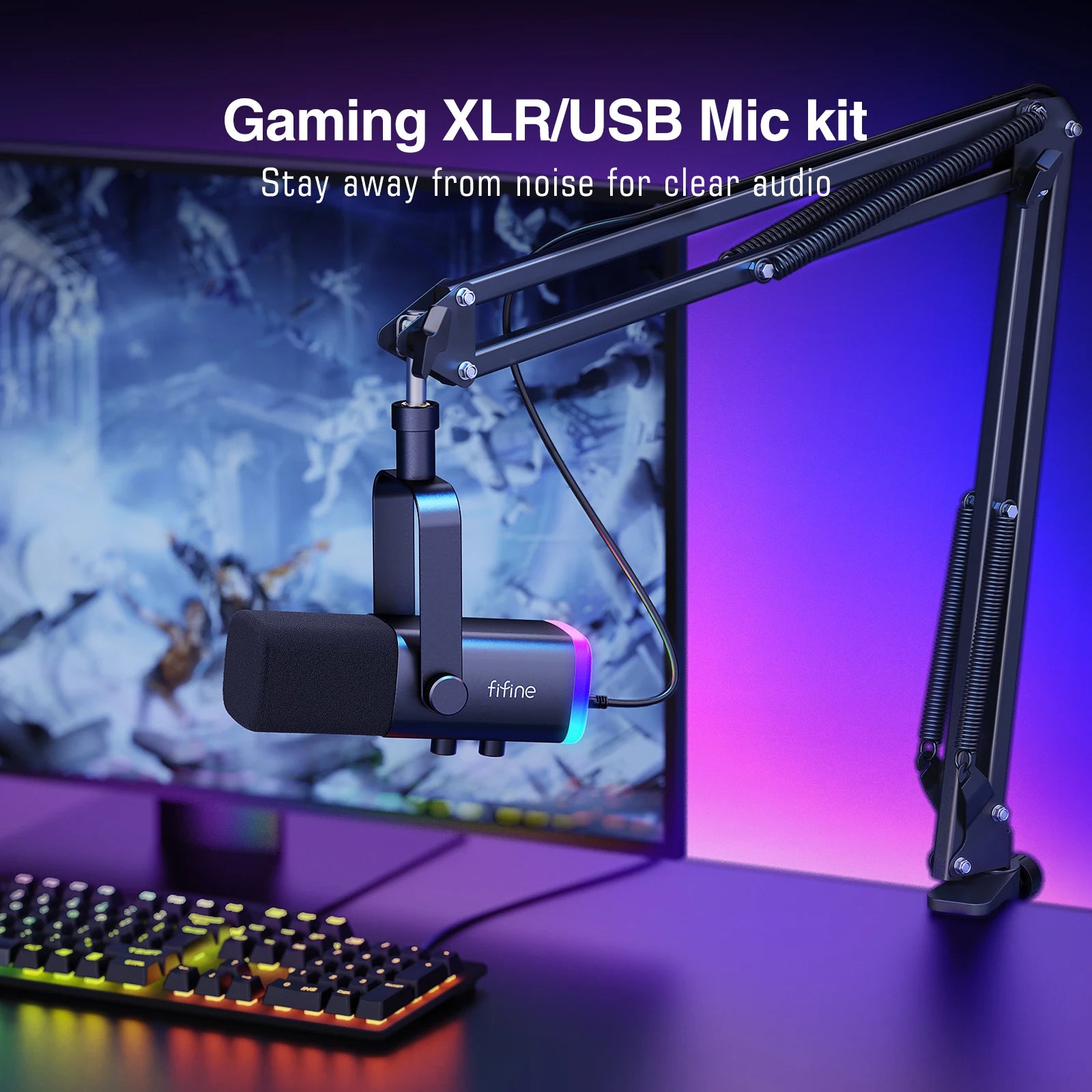 Gaming Microfoon Set met RGB, Hoofdtelefoonaansluiting en Armstand